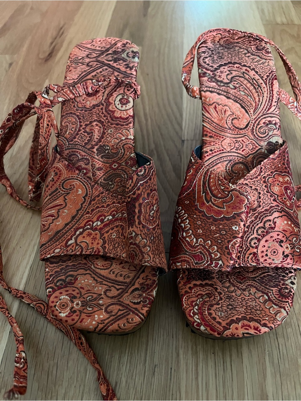 Women's Orange Paisley Wooden Platform Sandals - Picture 2 of 7